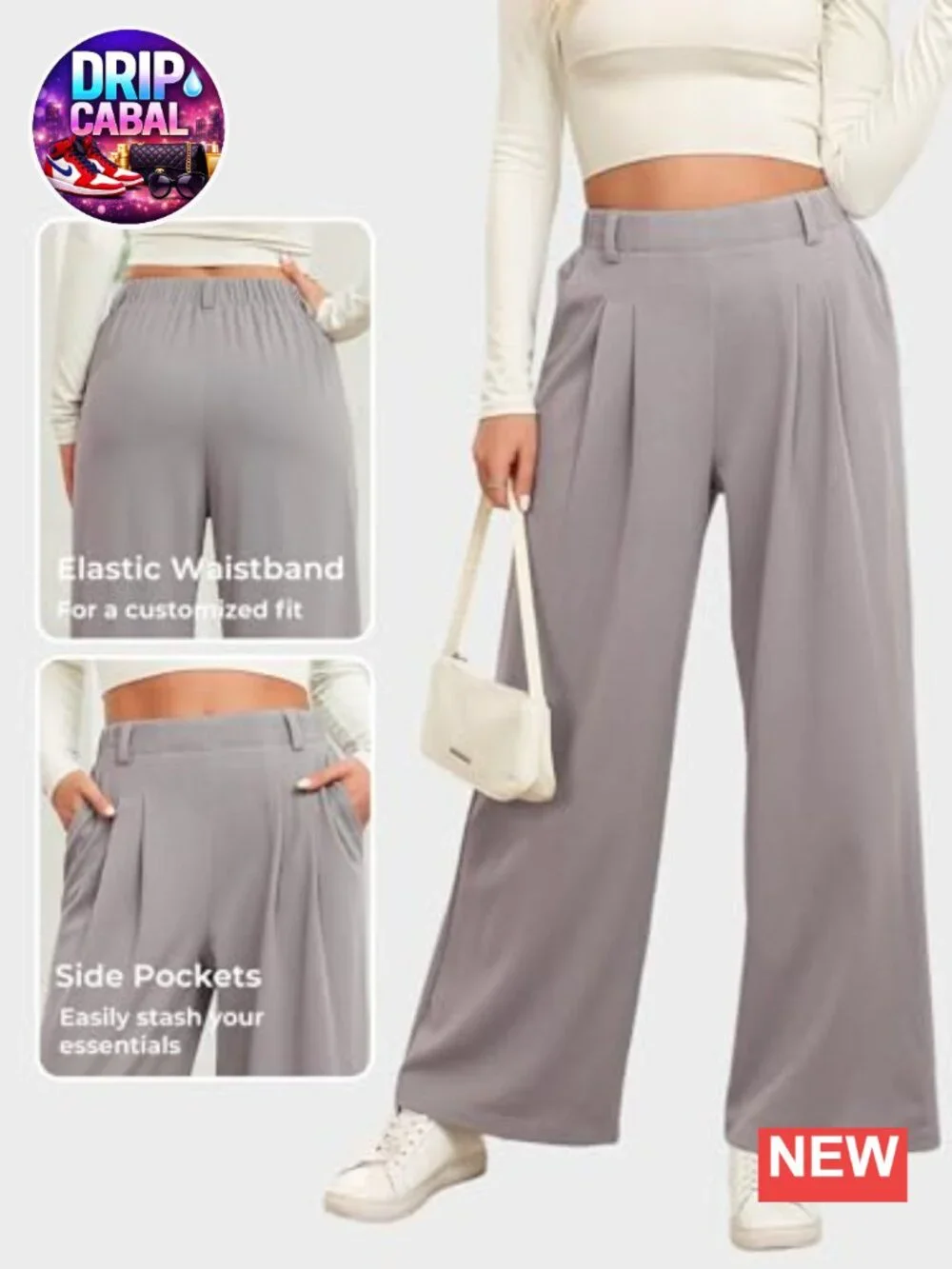Women's High Waisted Wide Leg Pants Waffle Knit with Pockets Casual Work
